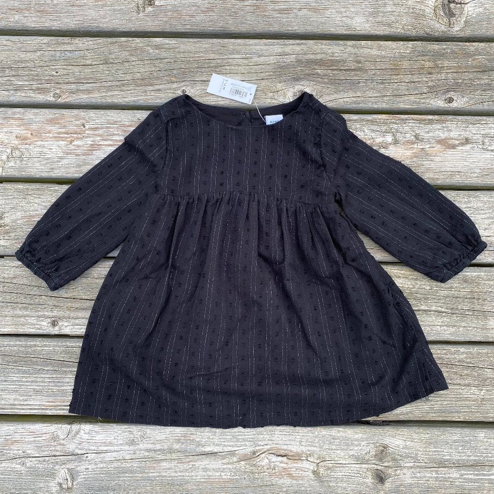 Old Navy Black Swiss Dots Holiday Party Dress with Silver Thread